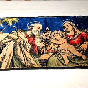 Vintage Italian tapestry of the holy Family Mary